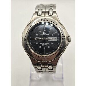Freestyle #706 Stainless Steel Bracelet 42mm Dive Watch. New Battery. 7.75" Band